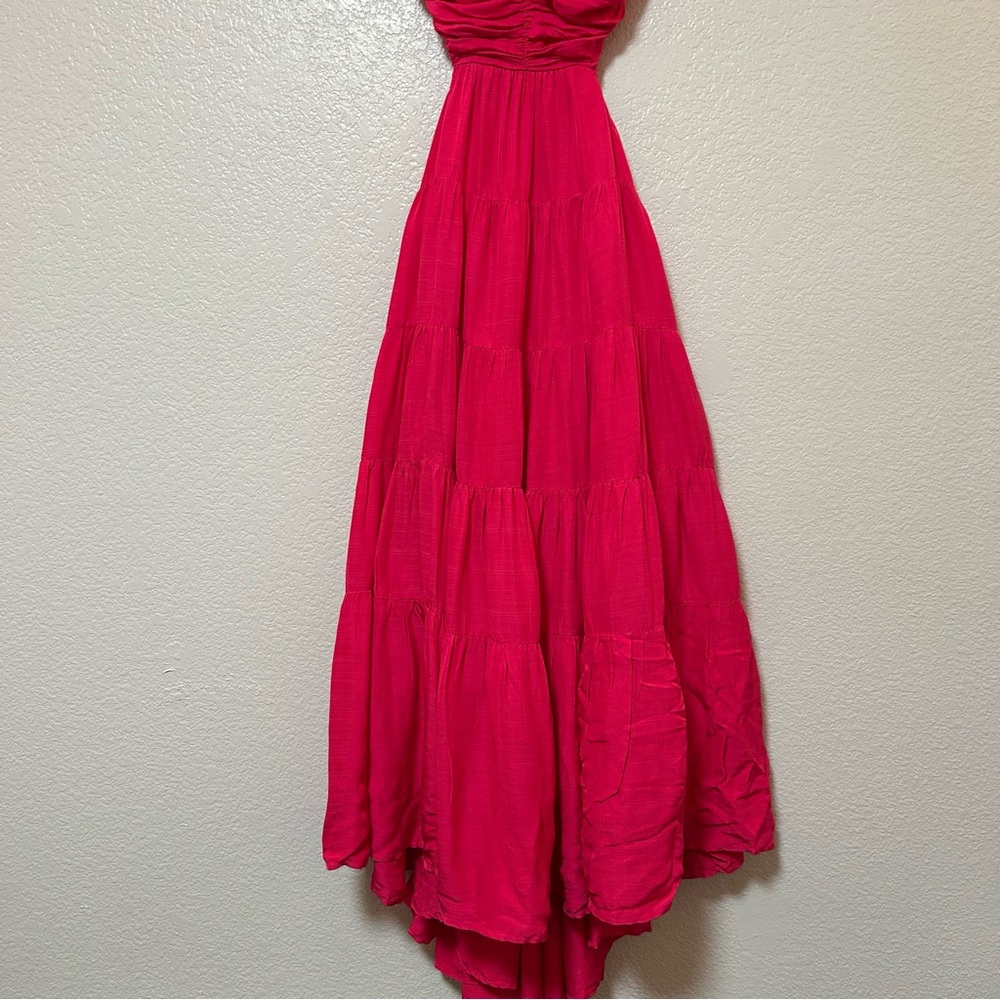 Anthropologie Let Me Be Cutout Tiered Maxi Dress Hot Pink XSP - Picture 7 of 16